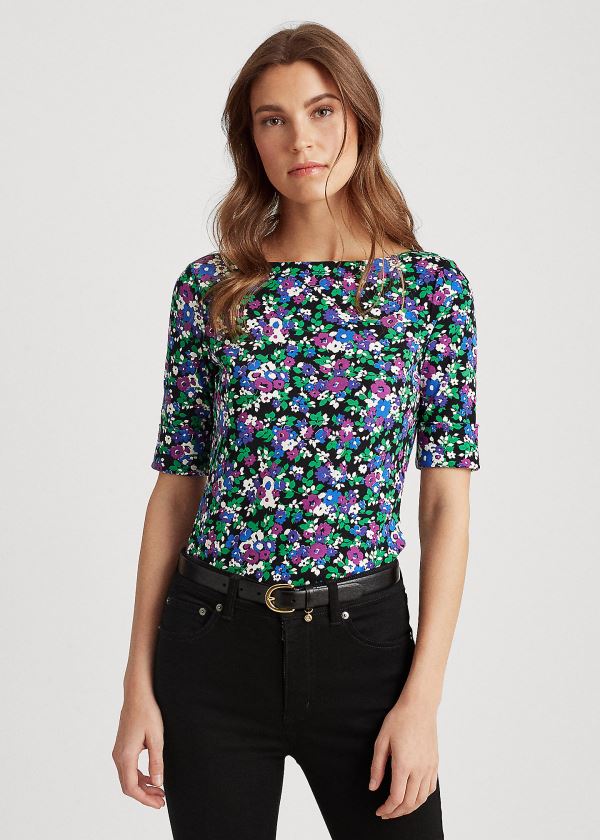 Tops Ralph Lauren Mujer Negros Multicolor - Floral Cotton-Blend - UGJTO2908